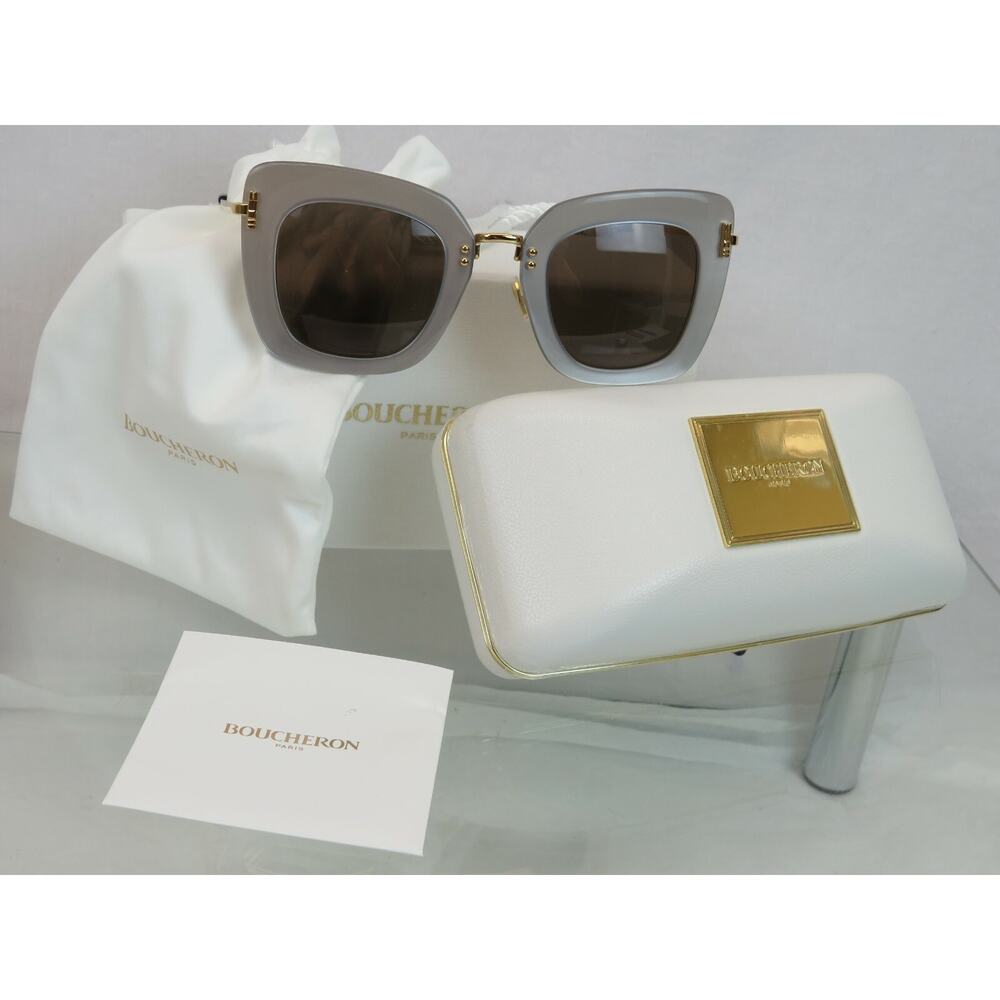 BOUCHERON SILVER GOLD BC0015S 006 CAT EYE 47MM SQUARE SUNGLASSES $ 800 FRANCE